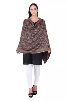 Black & Multicolour Modal Floral Paisley Woven Design Shawl