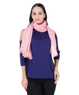 Dusty Pink Cotton Polyester Woven & Self Design Frayed Scarf 1