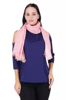 Dusty Pink Cotton Polyester Woven & Self Design Frayed Scarf