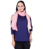 Dusty Pink Cotton Polyester Woven & Self Design Frayed Scarf