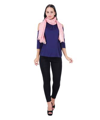 Dusty Pink Cotton Polyester Woven & Self Design Frayed Scarf 2