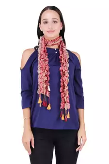 Copper 100% Silk Woven Design Lycra Ombrey Tasselled Fringed Scarf