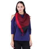 Maroon & Black Viscose Rayon Woven & Self Design Fringed Stole