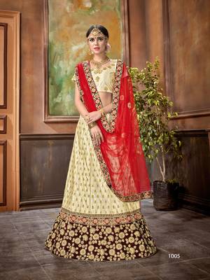 Wedding Designer Cream Satin Silk Bridal Lehenga 1