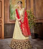 Wedding Designer Cream Satin Silk Bridal Lehenga
