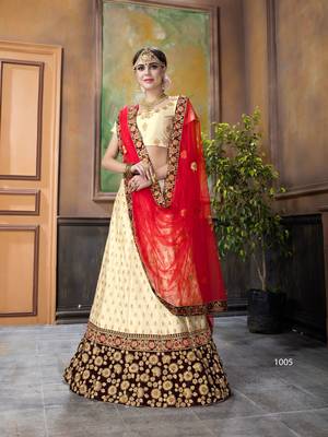 Wedding Designer Cream Satin Silk Bridal Lehenga 2