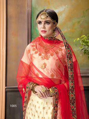 Wedding Designer Cream Satin Silk Bridal Lehenga 4