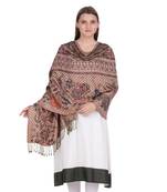Brown & Multicolour Floral Viscose Jacquard Shawl (70x200 cm)