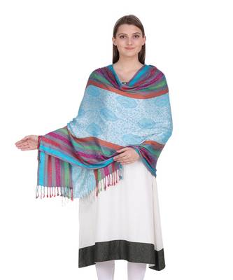 Light Blue & Multicolour Paisley Viscose Jacquard Shawl (70x200 cm) 1