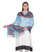 Light Blue & Multicolour Paisley Viscose Jacquard Shawl (70x200 cm)