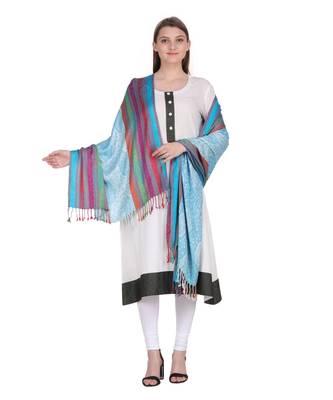Light Blue & Multicolour Paisley Viscose Jacquard Shawl (70x200 cm) 2