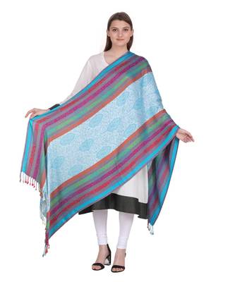 Light Blue & Multicolour Paisley Viscose Jacquard Shawl (70x200 cm) 3