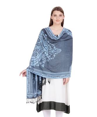 Black & Light Blue Paisley Viscose Jacquard Shawl (70x210 cm) 1