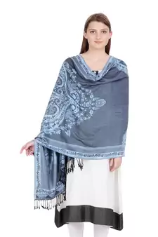 Black & Light Blue Paisley Viscose Jacquard Shawl (70x210 cm)
