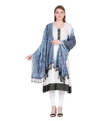 Black & Light Blue Paisley Viscose Jacquard Shawl (70x210 cm) 2