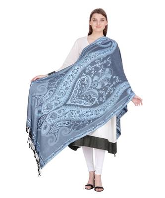 Black & Light Blue Paisley Viscose Jacquard Shawl (70x210 cm) 3