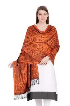 Orange & Rust Paisley Viscose Jacquard Shawl (70x210 cm)