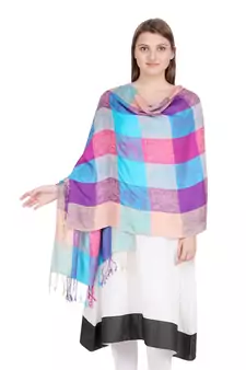 Multicolour Checkered Viscose Reversible Stole (70X200 cm)
