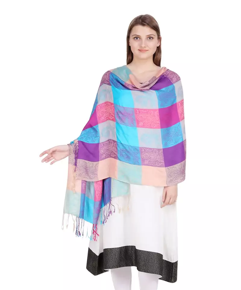 Multicolour Checkered Viscose Reversible Stole (70X200 cm)