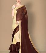 Brown plain georgette saree with blouse
