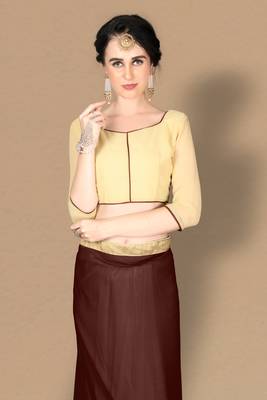 Brown plain georgette saree with blouse 5