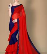 Red plain georgette saree with blouse