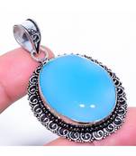 Blue Onyx Gemstone Handmade  Silver Jewelry Pendant 2.13 inches JG1043