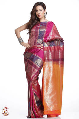 Designer Art Silk Saree In Pink, Purple And Orange 1