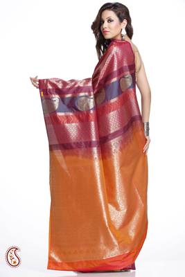 Designer Art Silk Saree In Pink, Purple And Orange 2