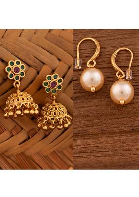 Two pairs of earrings Jhumki and swarovski light gold pearl one gram gold 1