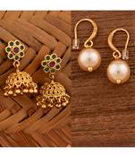 Two pairs of earrings Jhumki and swarovski light gold pearl one gram gold