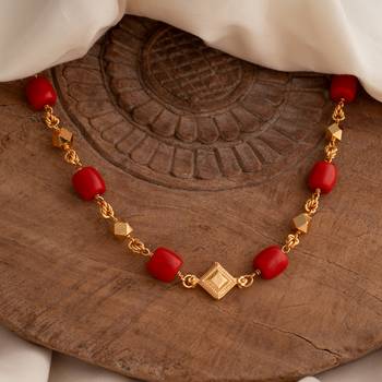  coral mangalsutra Mangalore style  kasitali with big corals one gram gold MEDIUM length 20" 1