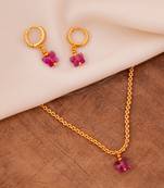 Gold SHORT chain and earrings set with Swarovski Fuchsia butterfly one gram gold