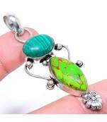Copper Green Turquoise  Silver Jewelry Pendant 2.60 inches