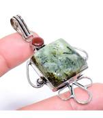 Moss Prehnite, Red Goldstone  Silver Jewelry Pendant 2.17 inches
