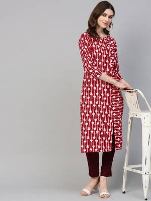 Red printed cotton kurtas-and-kurtis 5