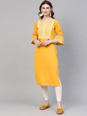Yellow printed crepe kurtas-and-kurtis 1