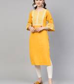 Yellow printed crepe kurtas-and-kurtis
