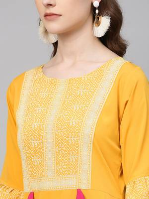 Yellow printed crepe kurtas-and-kurtis 2