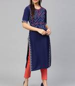 Blue printed crepe kurtas-and-kurtis