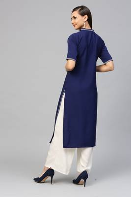 Blue printed crepe kurtas-and-kurtis 4