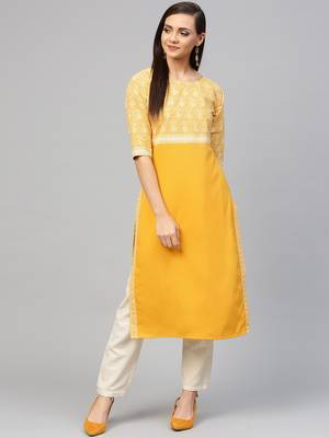 Yellow printed crepe kurtas-and-kurtis 1