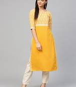 Yellow printed crepe kurtas-and-kurtis