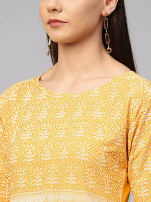 Yellow printed crepe kurtas-and-kurtis 2