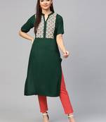 Green printed rayon kurtas-and-kurtis