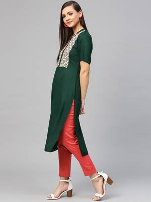 Green printed rayon kurtas-and-kurtis 3