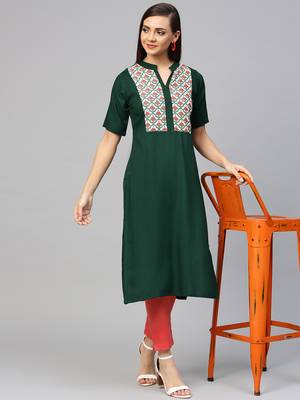 Green printed rayon kurtas-and-kurtis 5