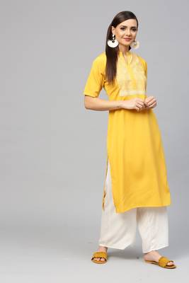 Yellow printed crepe kurtas-and-kurtis 1