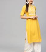 Yellow printed crepe kurtas-and-kurtis