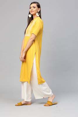 Yellow printed crepe kurtas-and-kurtis 2